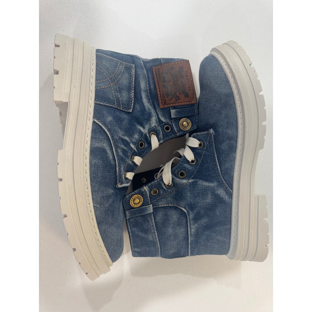 Koonexy Denim Platform Combat Boots